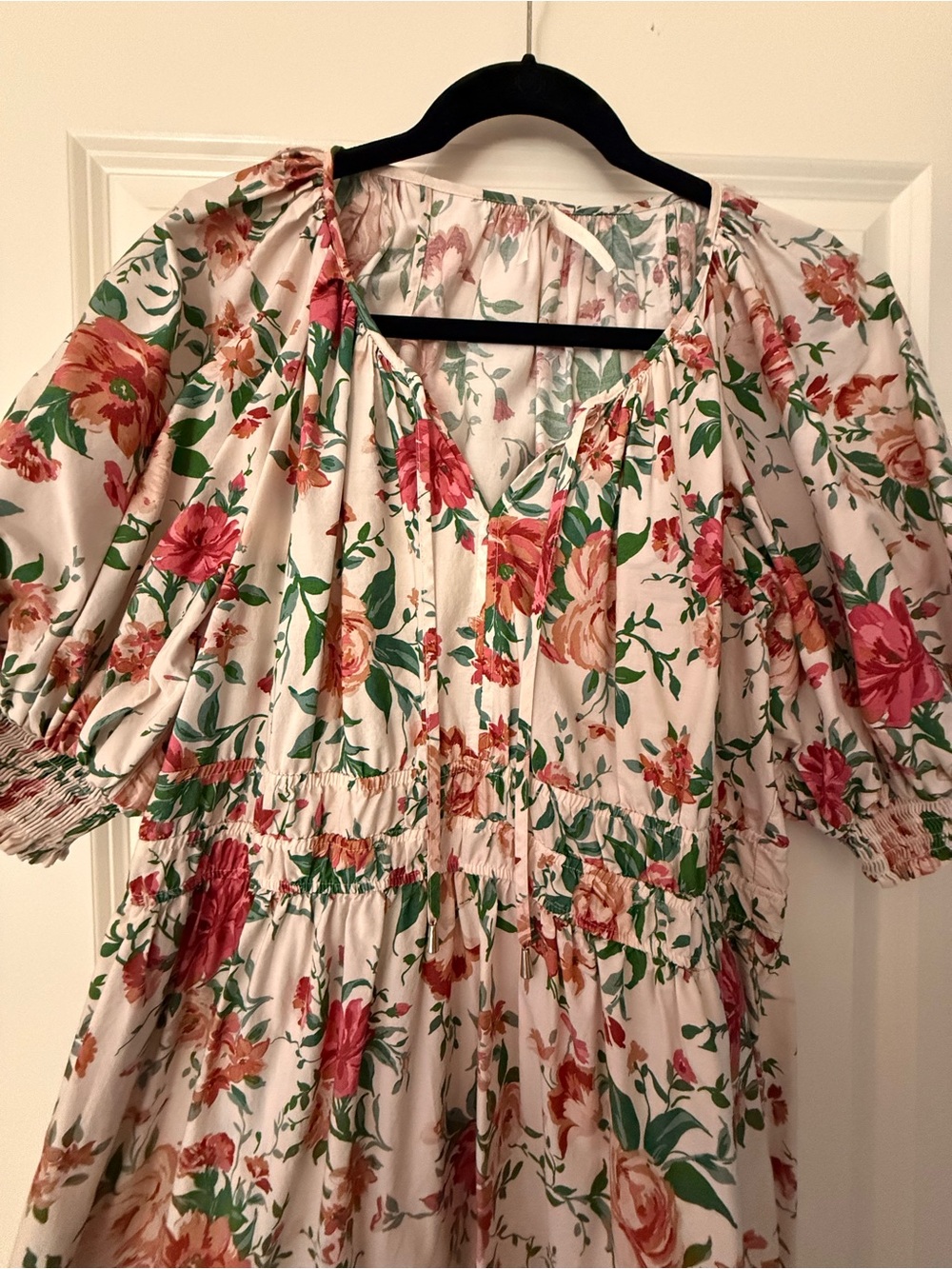 Anthropologie Cream Maxi Dress with Pink and Green Floral Print - Picture 8 of 10
